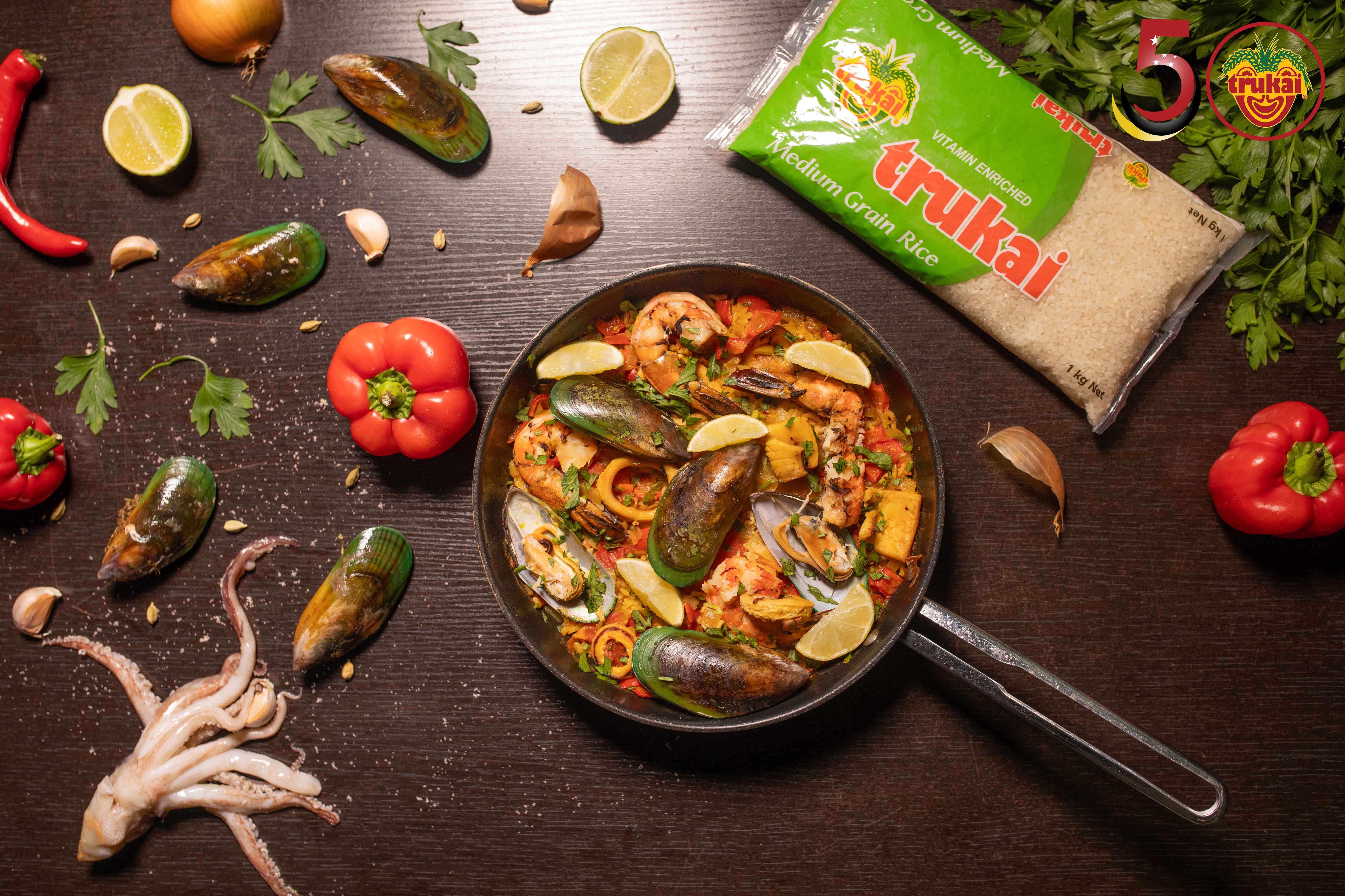 Seafood Paella with Trukai Medium Grain Rice 