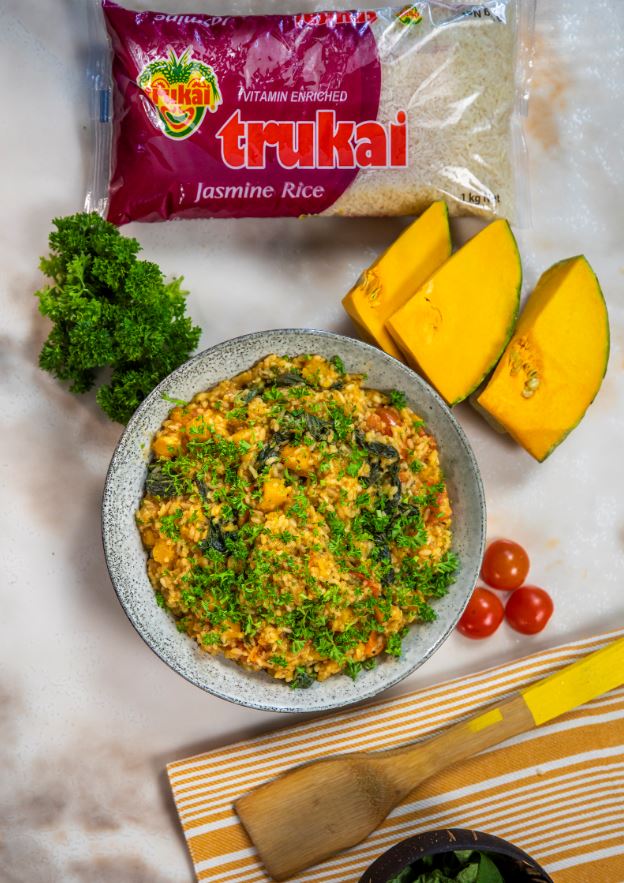 Garlic Pumpkin Cherry Tomato Rice with Trukai Jasmine 